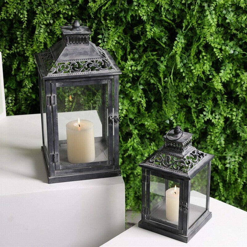Ornate Distressed Wooden and Metal Glass-Paneled Decorative Lantern Kalsten