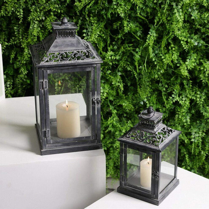 Ornate Distressed Wooden and Metal Glass-Paneled Decorative Lantern Kalsten