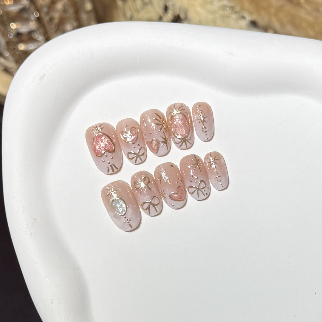 Decorative Press-On Nail Art Set with Heart and Glitter Accents Kalsten