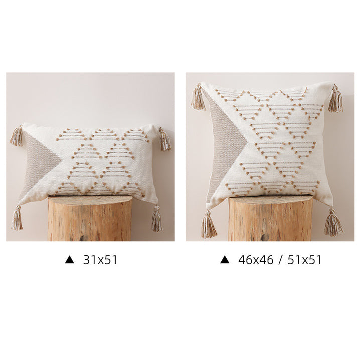 Decorative woven cushion cover with geometric tuft-relief and tassels Kalsten