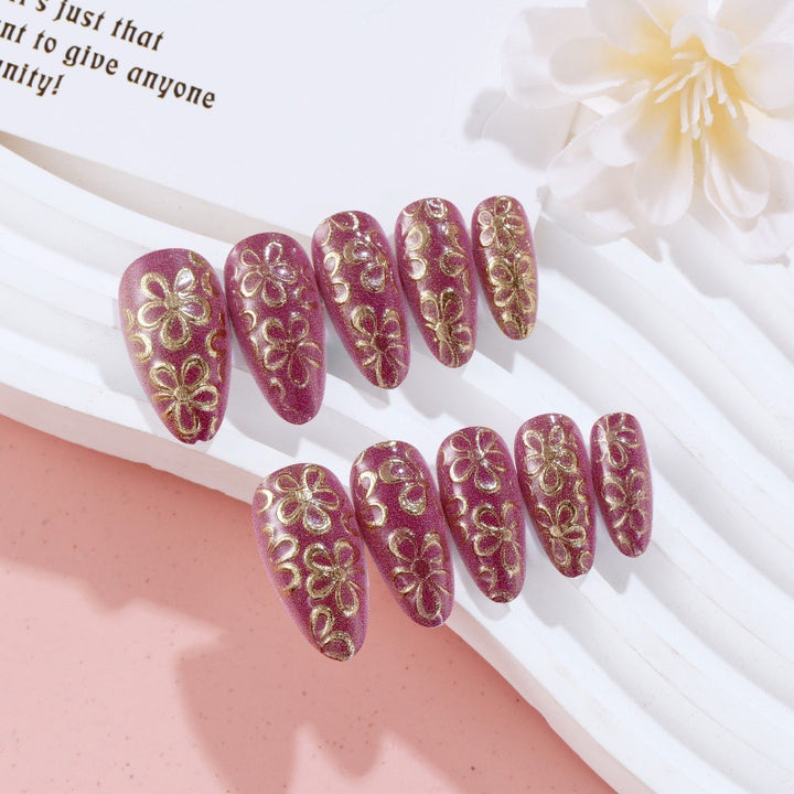 Glittering artificial nails with floral patterns Kalsten