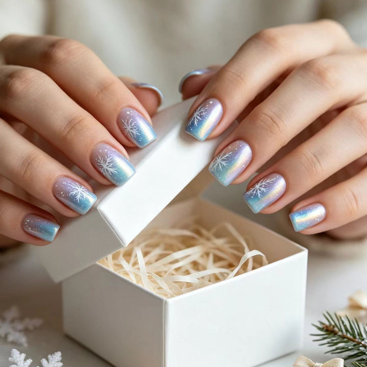 Wintry Artistic Nails with Shimmering Snowflake Design Kalsten