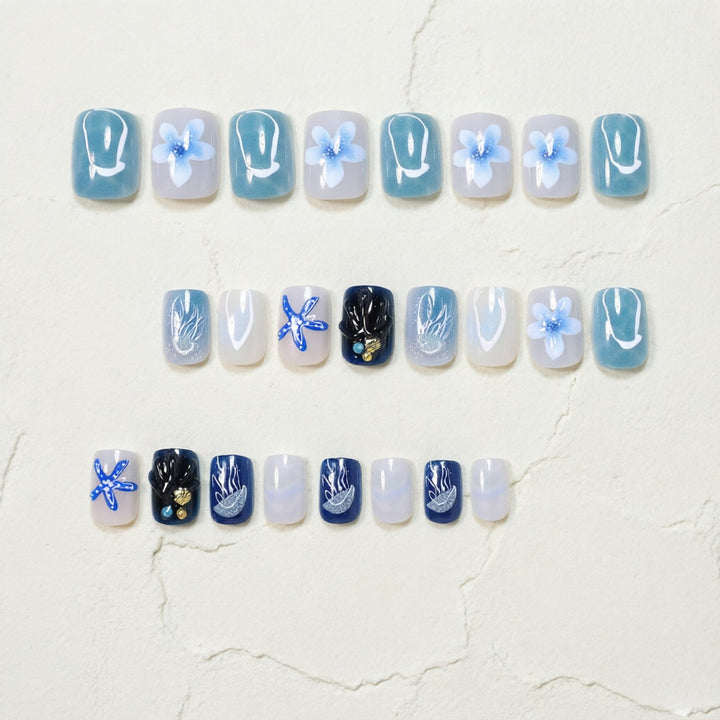 Ocean-Inspired Artistic Press-On Nail Design Kalsten