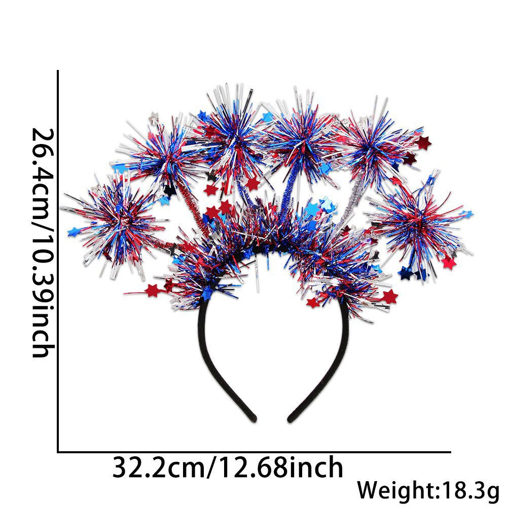 Women's Independence Day patriotic pompom headband with tinsel star toppers Kalsten