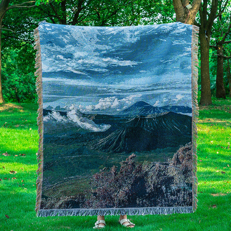 Landscape-Themed Woven Throw Blanket