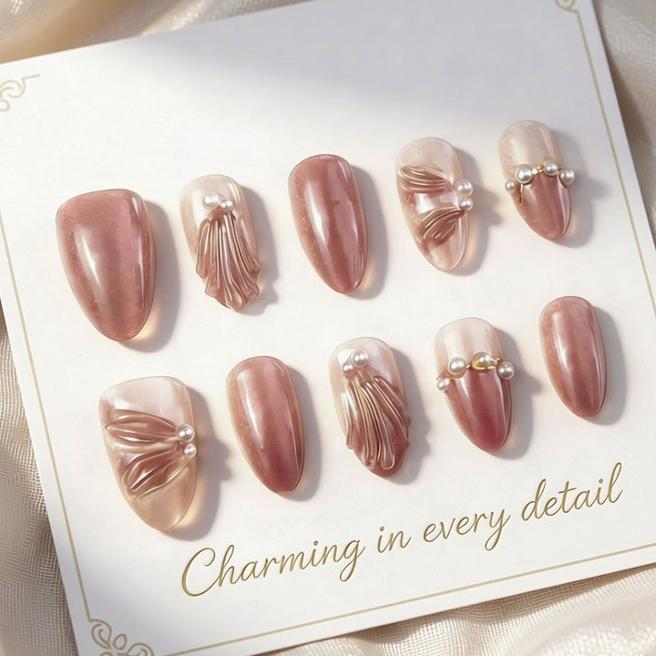 Elegant Detailed Press-On Nail Set with Stylish Accents Kalsten