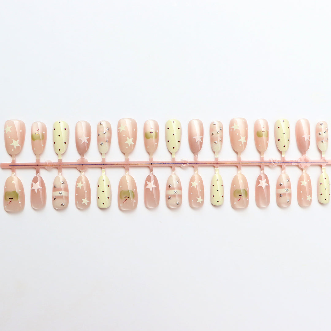 Decorative Press-On Nail Set with Star and Dot Design Kalsten