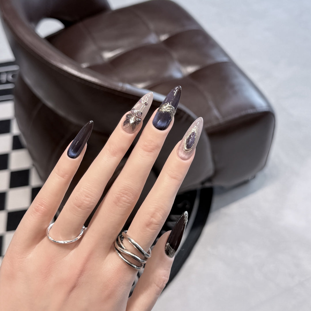 Elegant Stiletto Press-On Nail Art Set with Gemstone Accents Kalsten