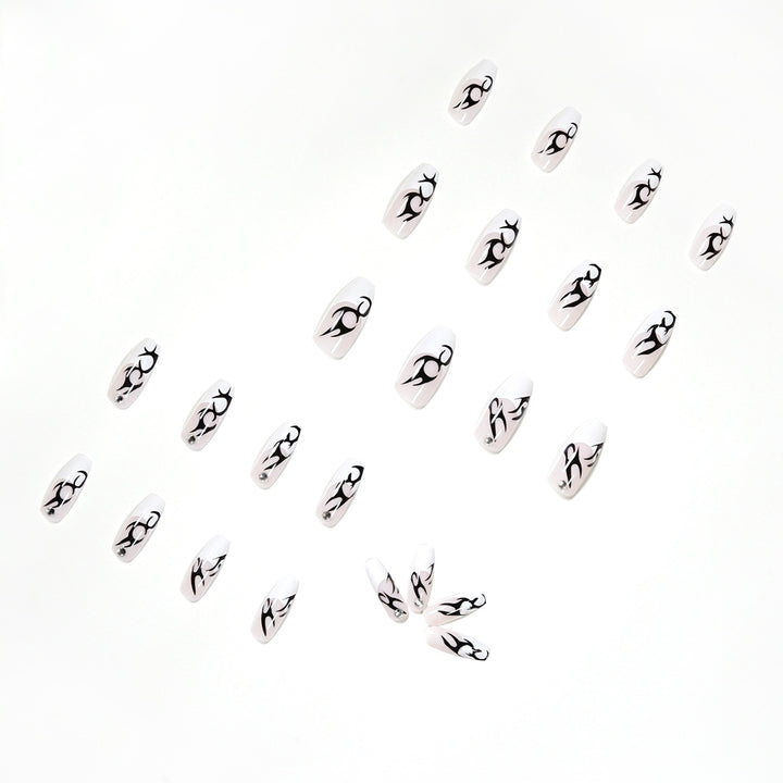 Elegant Artificial Nails with Decorative Black and Glitter Accents Kalsten