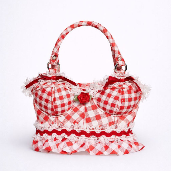 Playful Gingham Print Handbag