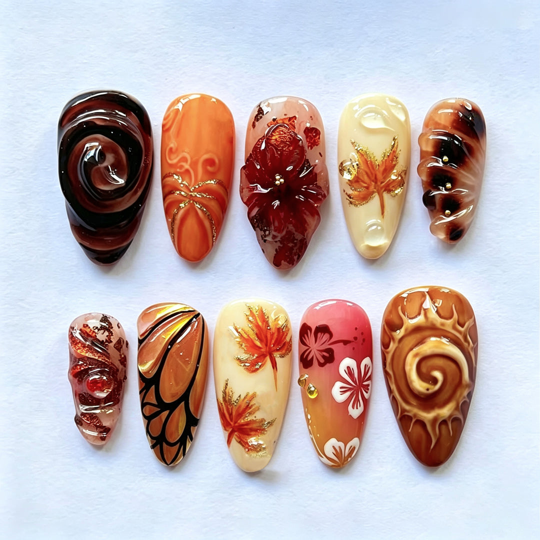 Autumn-Inspired Artistic Press-On Nail Set Kalsten