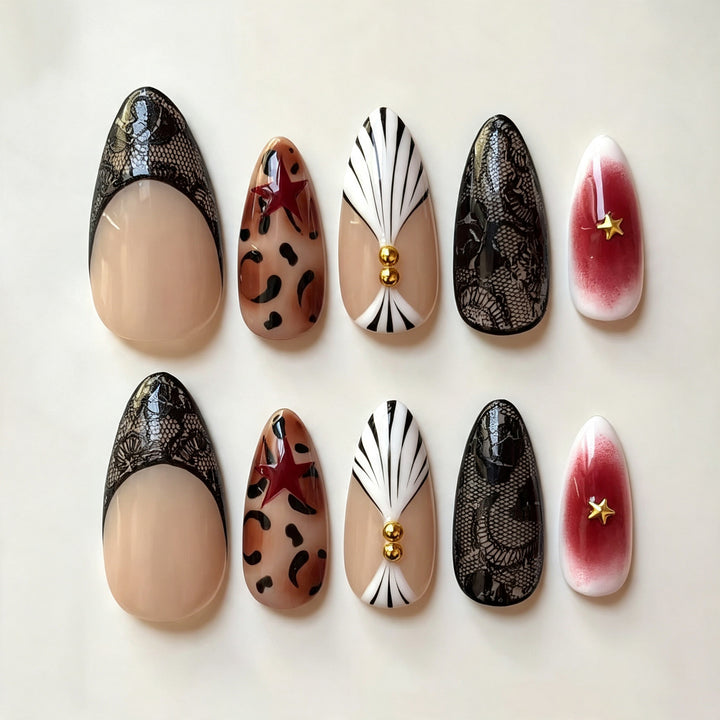 Artistic Press-On Nail Art Set with Luxurious Patterns Kalsten