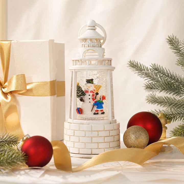 Nostalgic snow lantern with moving snowman scene Kalsten