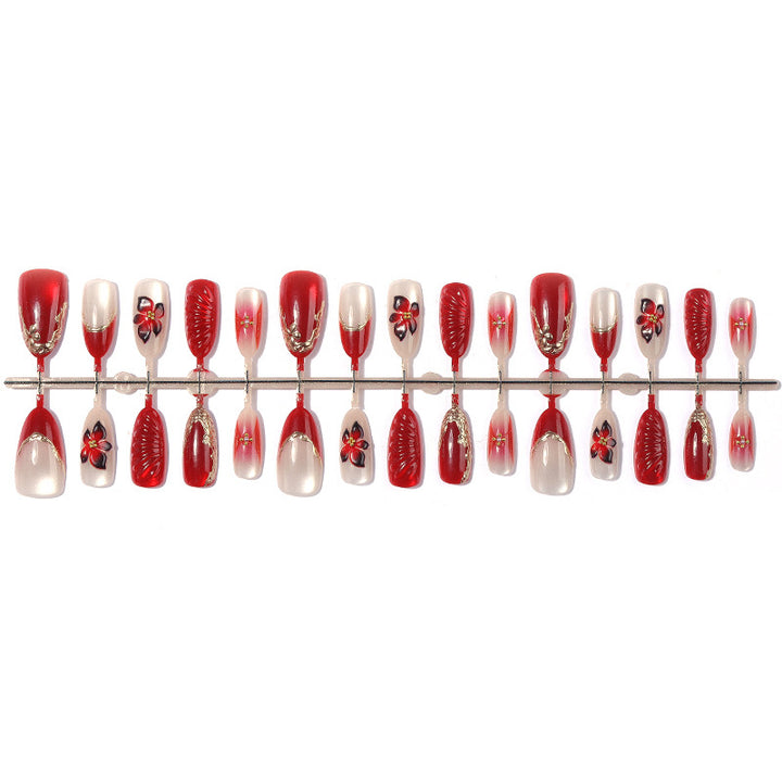 Decorative Press-On Nail Art Set with Floral and Glossy Accents kalsten