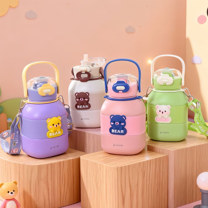 Ladies Insulated Drinking Bottle with Integrated Carry Strap and Animal Motif Kalsten