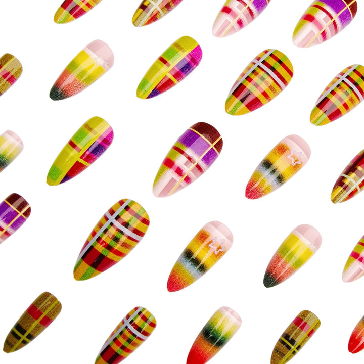 Creative artificial nails with striking plaid pattern Kalsten