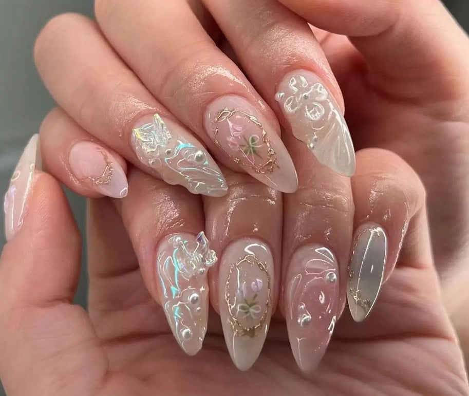 Artistic Long Almond-Shaped Nail Art Enhancements Kalsten
