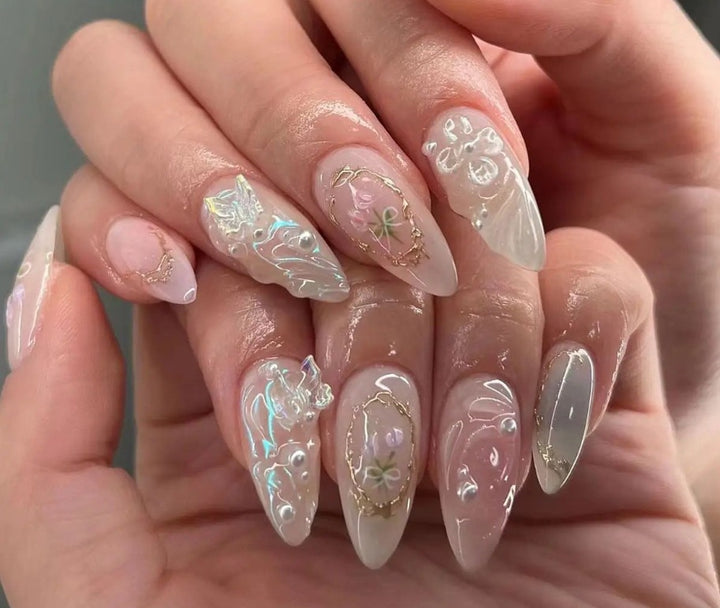 Artistic Long Almond-Shaped Nail Art Enhancements Kalsten