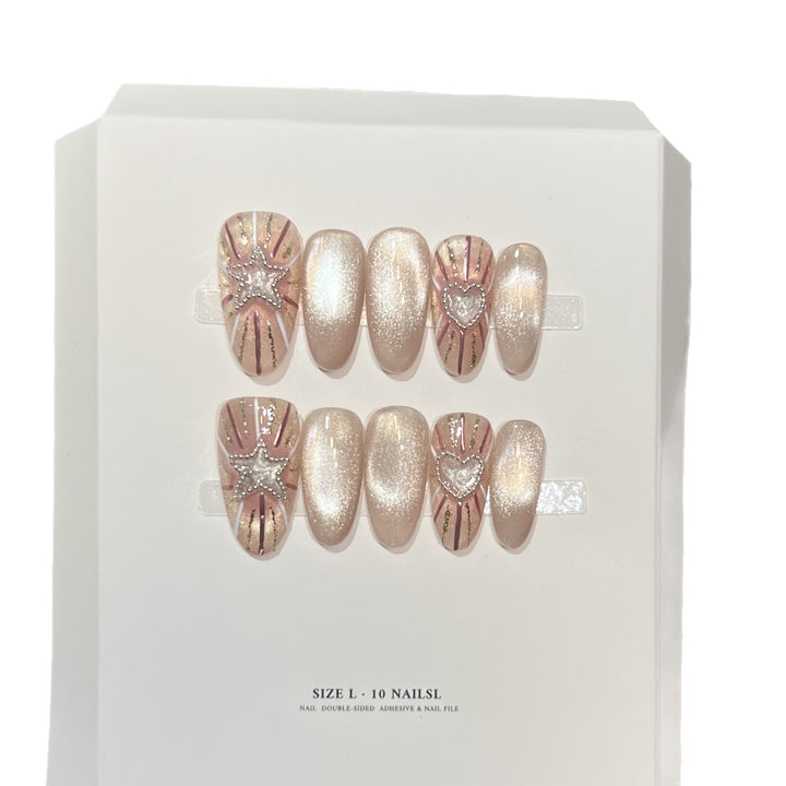 Fashionable Press-On Nail Set with Glamorous Star and Heart Designs Kalsten