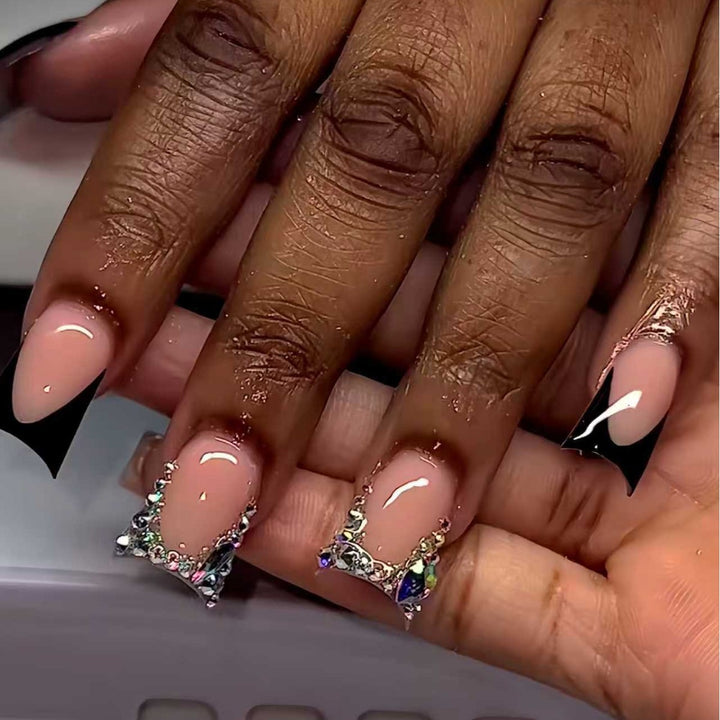 Decorative Press-On Nail Extensions with Gem Accents Kalsten