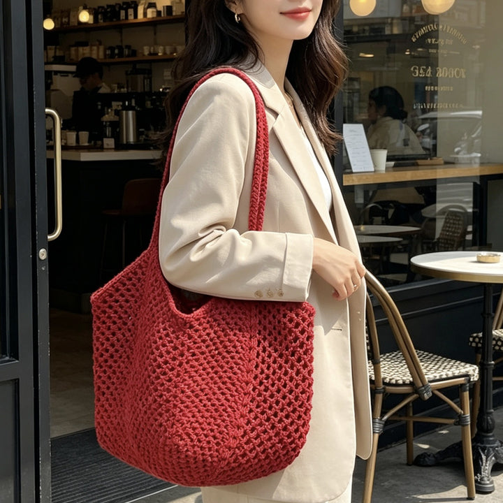 Hand-knotted tote bag in modern net design Kalsten