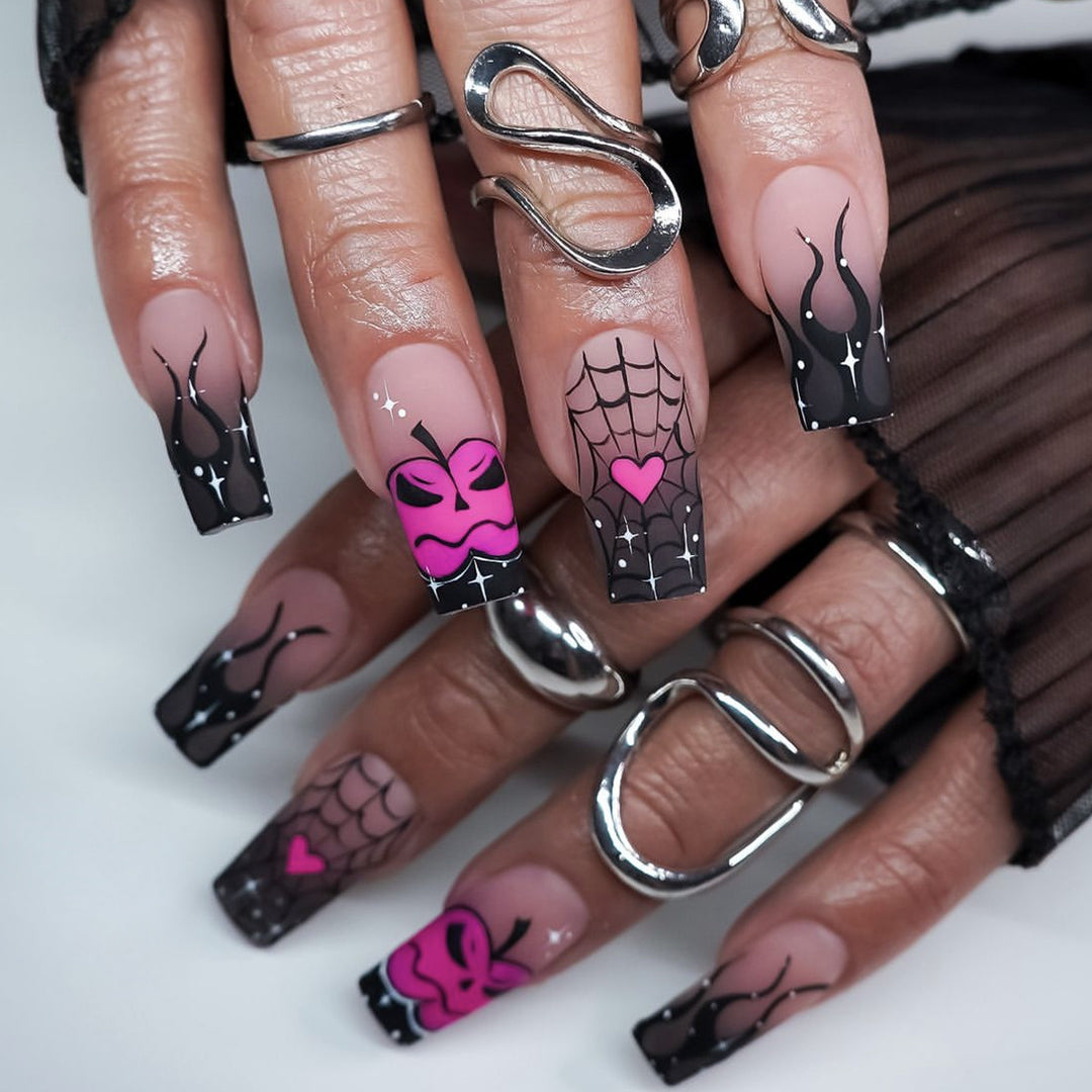 Gothic Themed Spider and Pumpkin Nail Art Extensions Kalsten