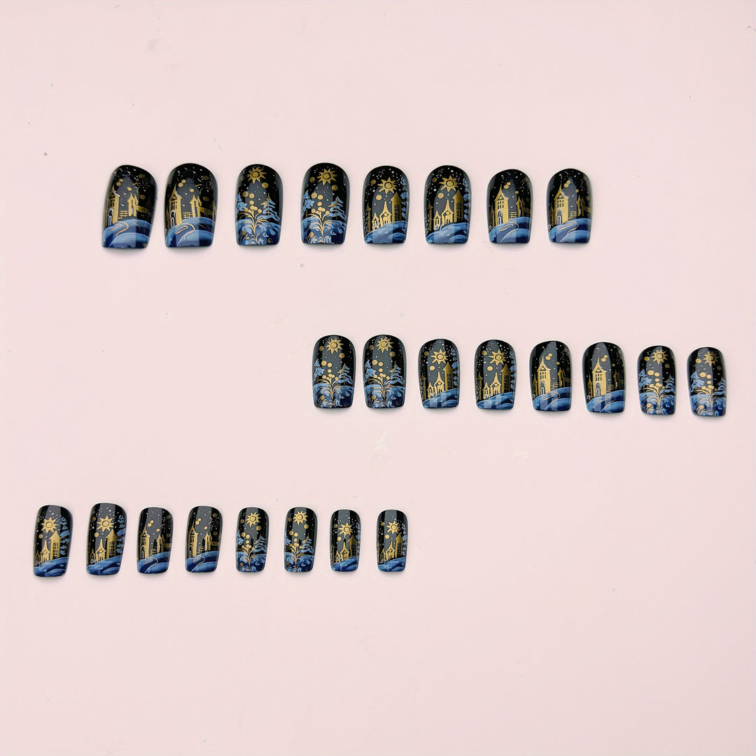 Artificial nails with festive winter landscape design Kalsten