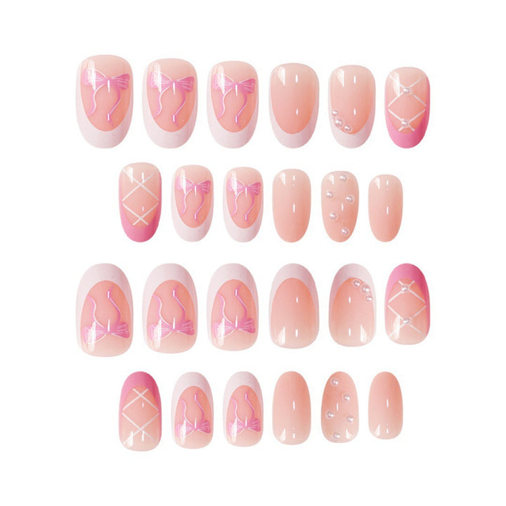 Elegant Decorative Press-On Nail Set with Bow and Pearl Accents Kalsten