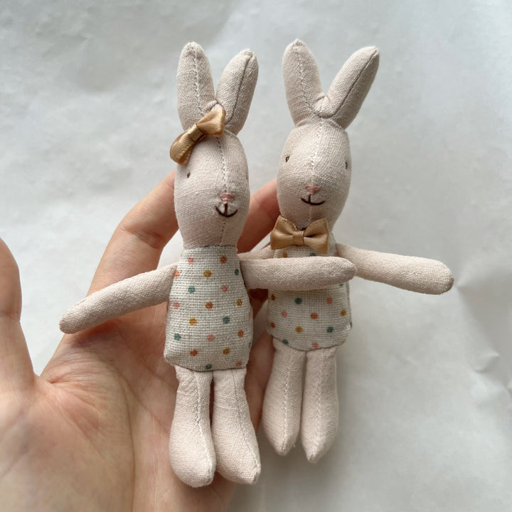 Handmade Linen Bunny Comforter Doll with Gingham Outfit