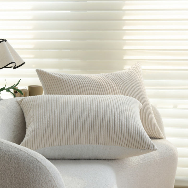 Rectangular cord decorative cushion cover with fine ribbed structure and soft microvelours Kalsten