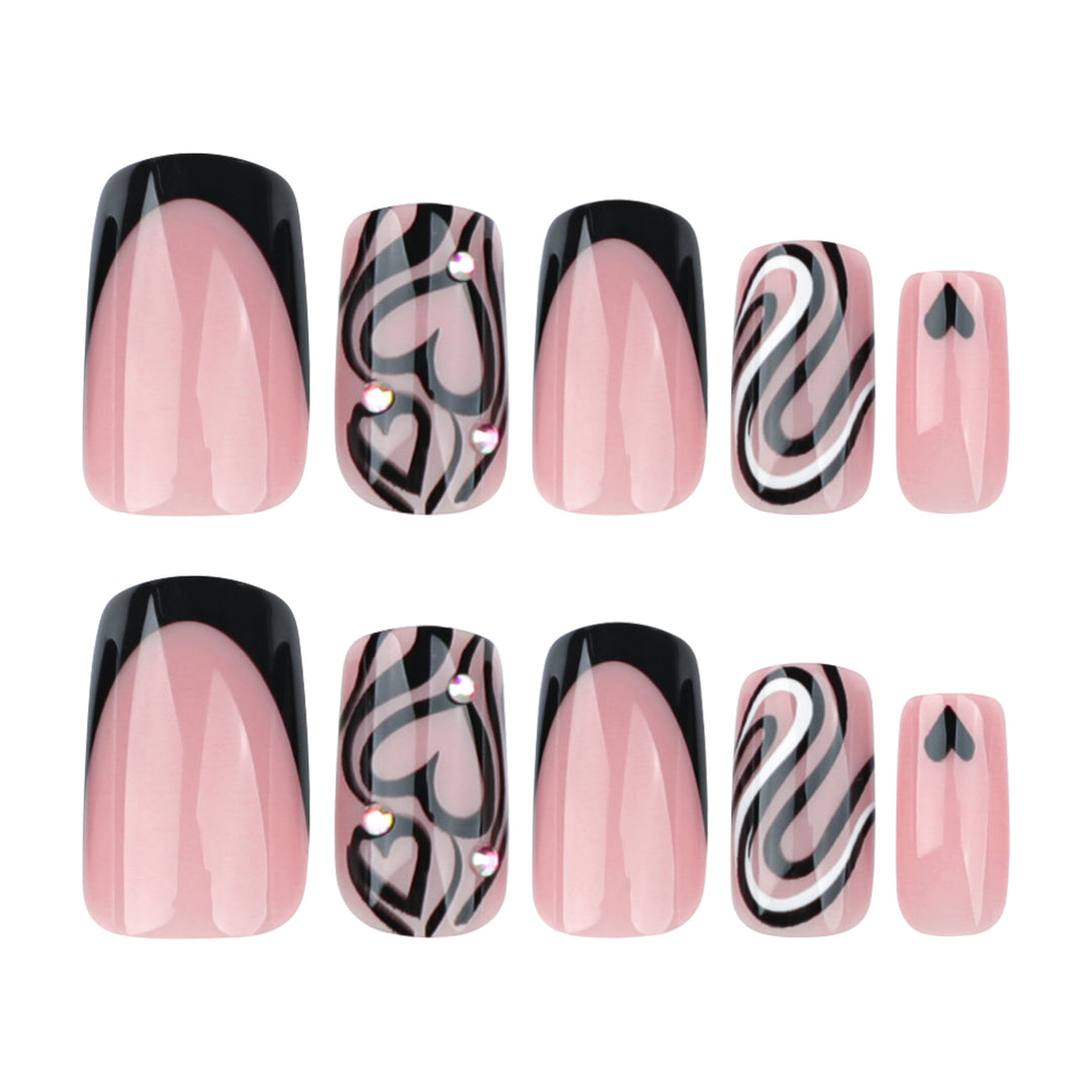 Artful Nail Extensions with Creative Heart and Wave Pattern Kalsten