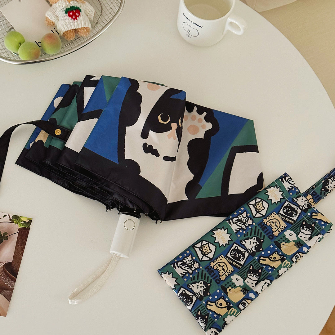 Women's Foldable Umbrella with Playful Cat Pattern Kalsten