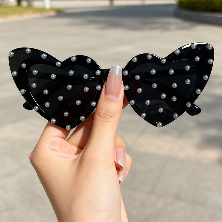 Pearl-Embellished Heart-Shaped Sunglasses Kalsten