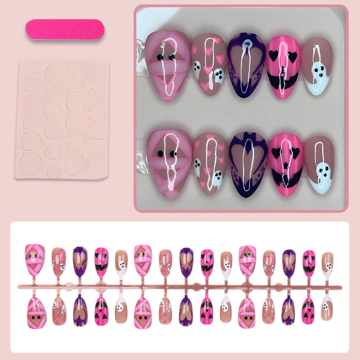 Halloween Artificial Nail Set with Playful Ghost and Heart Designs Kalsten