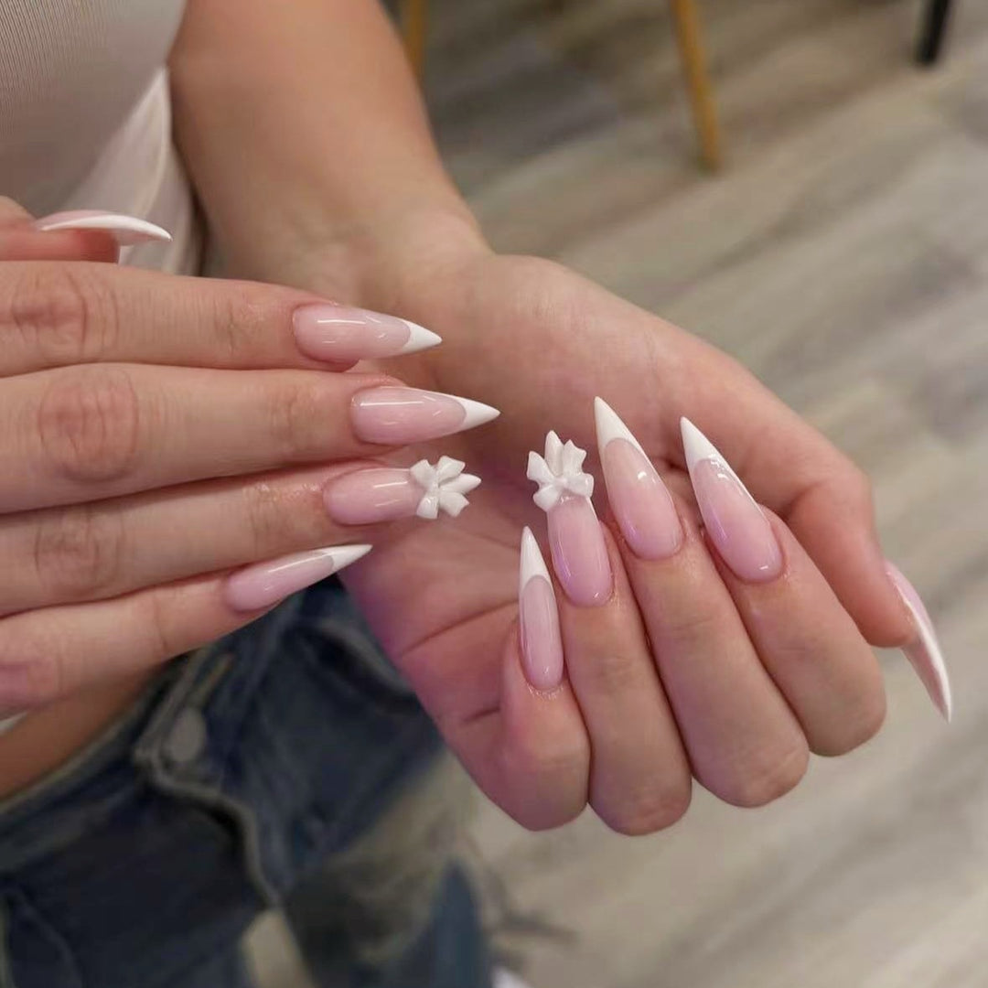 Acrylic nail set with elegant tips and 3D decorations Kalsten