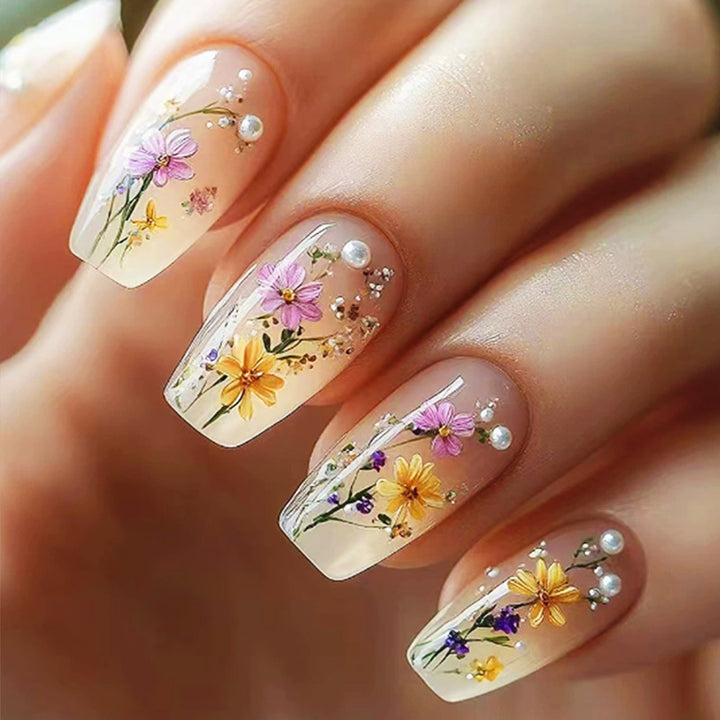 Artistic Floral Press-On Nails Set kalsten