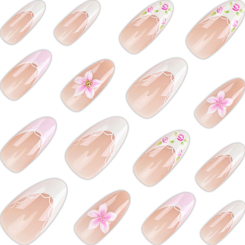 Artistic Press-On Nail Set with Floral Accents Kalsten 1789389180