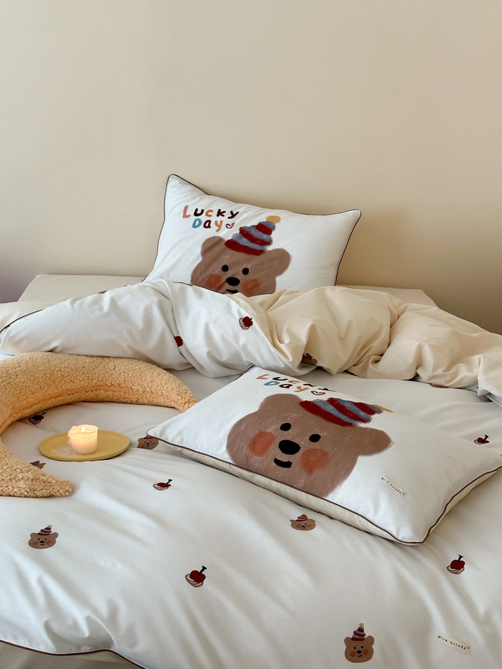 Children's bedding set with panda motif made of cotton satin and lovingly crafted appliqué