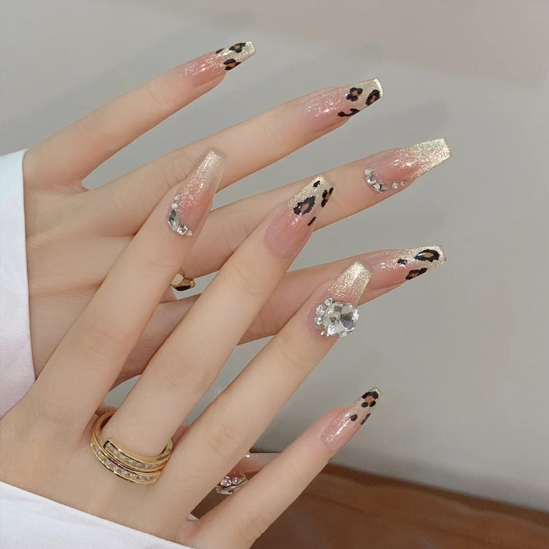 Artificial nail set with glitter and leopard design Kalsten