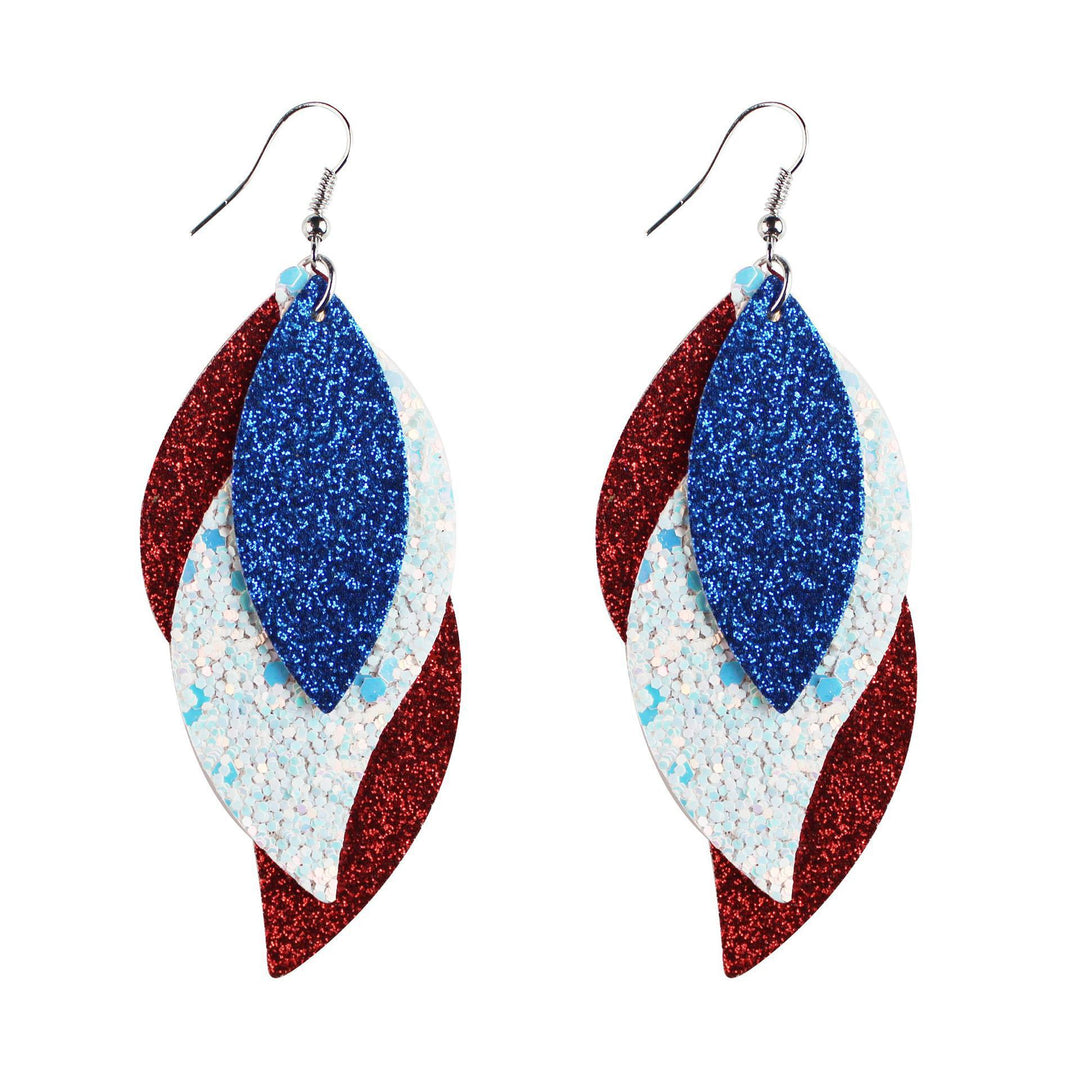 Women's star stripe print faux leather drop earrings with fishhook Kalsten