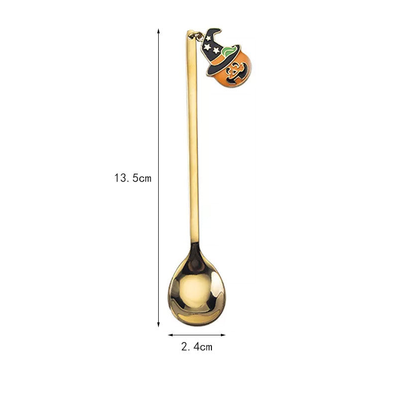 Long Bar Spoon Cocktail Stirring Spoon made of Stainless Steel with Halloween Ghost Design