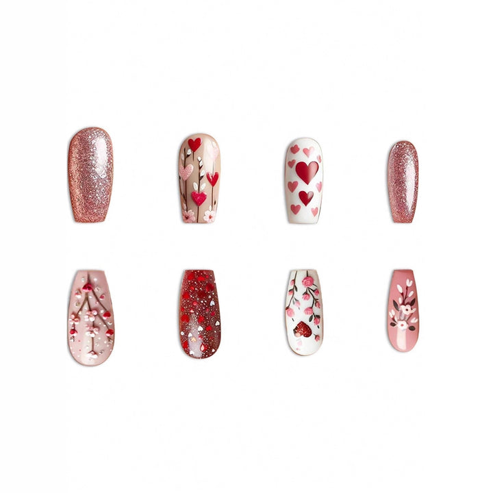 Heart-Themed Decorative Press-On Nail Art Kalsten