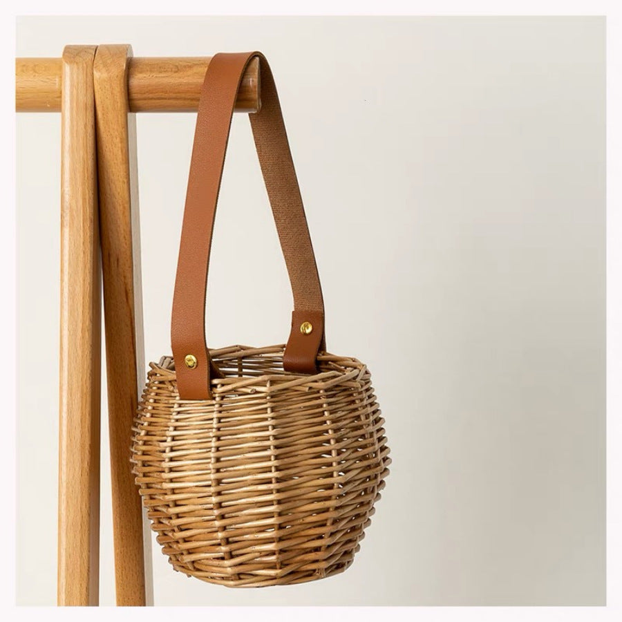 Women Handcrafted Basket with Leather Handle Kalsten