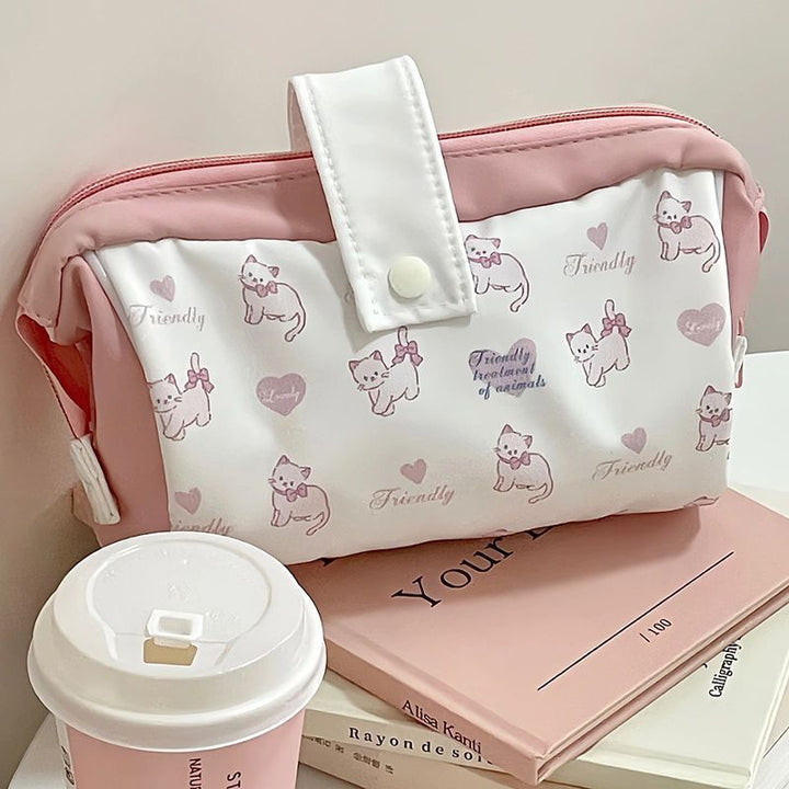 Cat-Themed Multi-Pocket Pencil Pouch