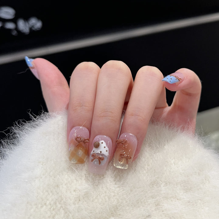 Decorative Press-On Nail Art Set with Charming Bow Accents Kalsten
