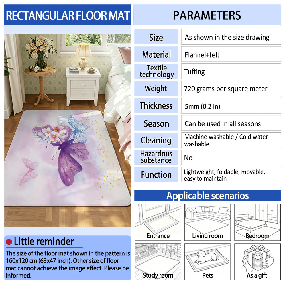 Decorative Butterfly Print Area Rug