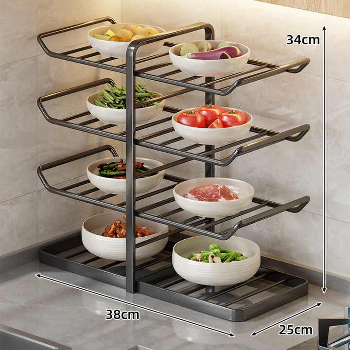 Multi-Tier Vertical Countertop Bowl and Plate Drying Rack with Slanted Wire Shelves