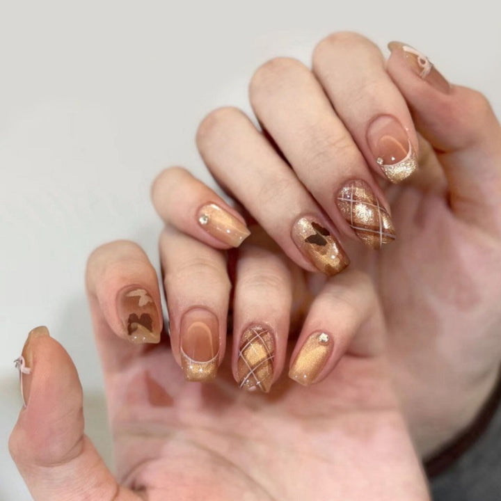 Decorative Press-On Nail Set with Star and Bow Designs Kalsten