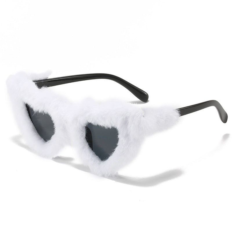 Heart-Shaped Faux Fur Frame Sunglasses Kalsten