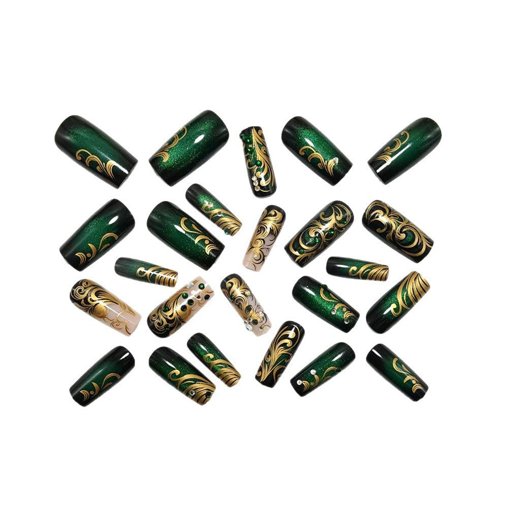 Artificial nails with elegant gold and green tones Kalsten